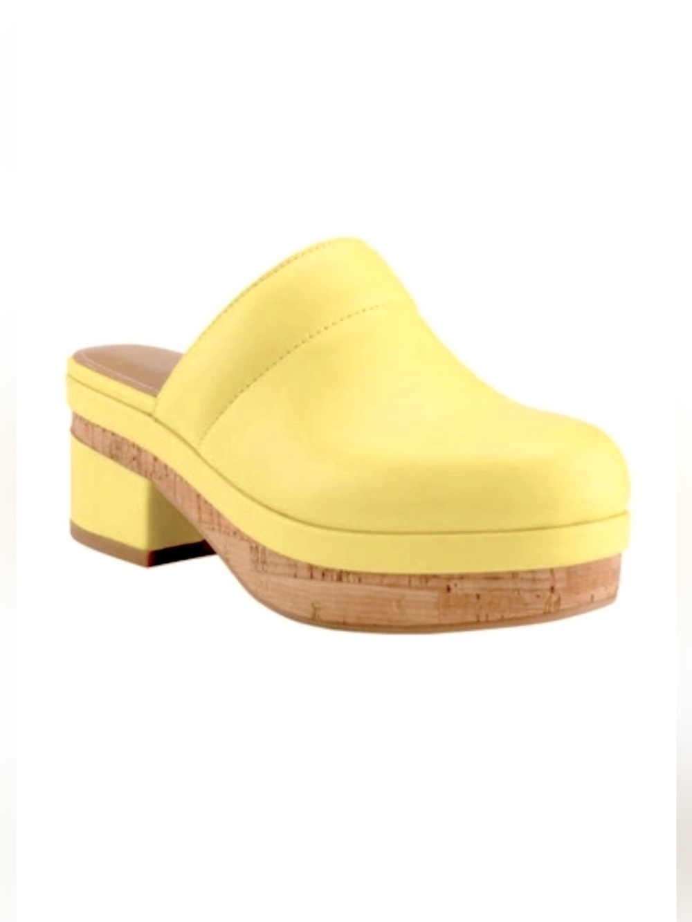 Marc Fisher LTD Women Leather Beckett Block Heel Clogs Mules Yellow Size 5